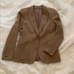 Trina Turk fitted blazer, caramel, gold buttons